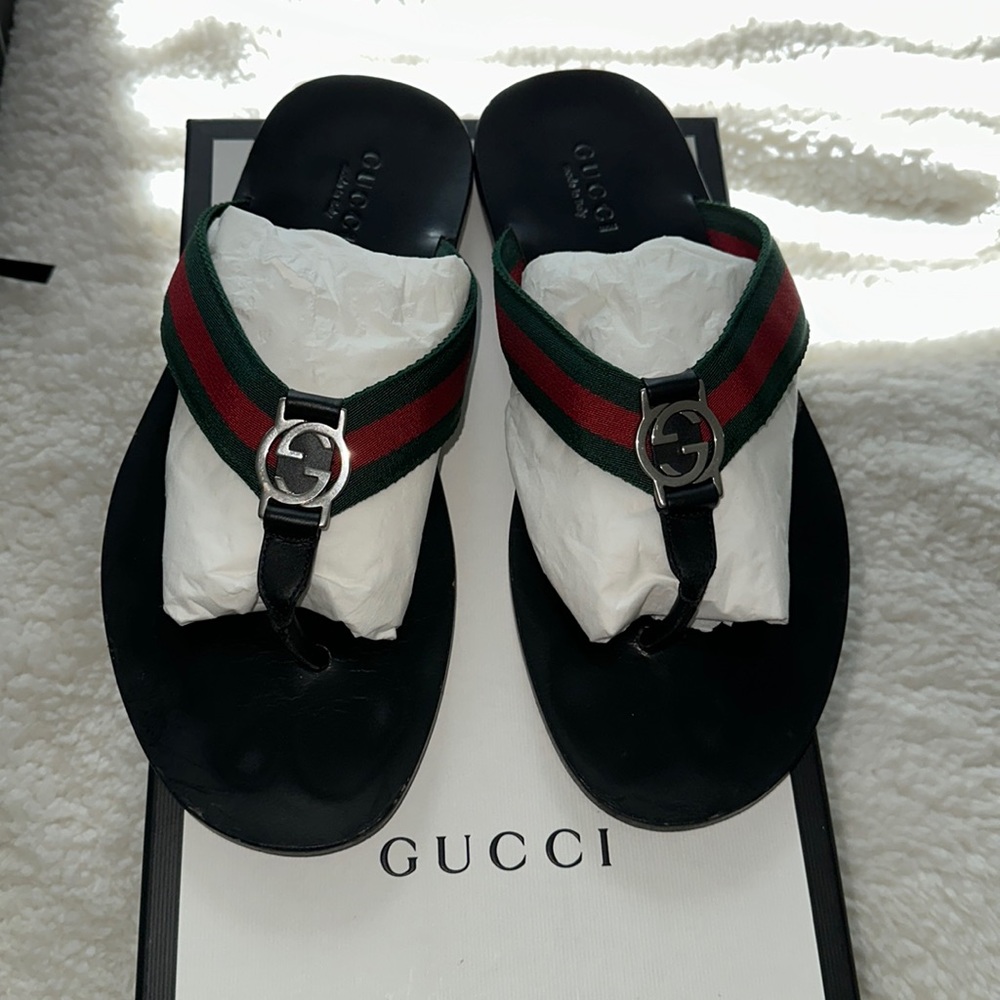 Gucci Men’s Thong Web Sandals. Size 10 men